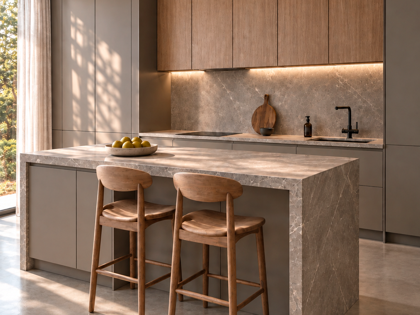 Proyecto de cocina con madera y tonos neutros en Ostende