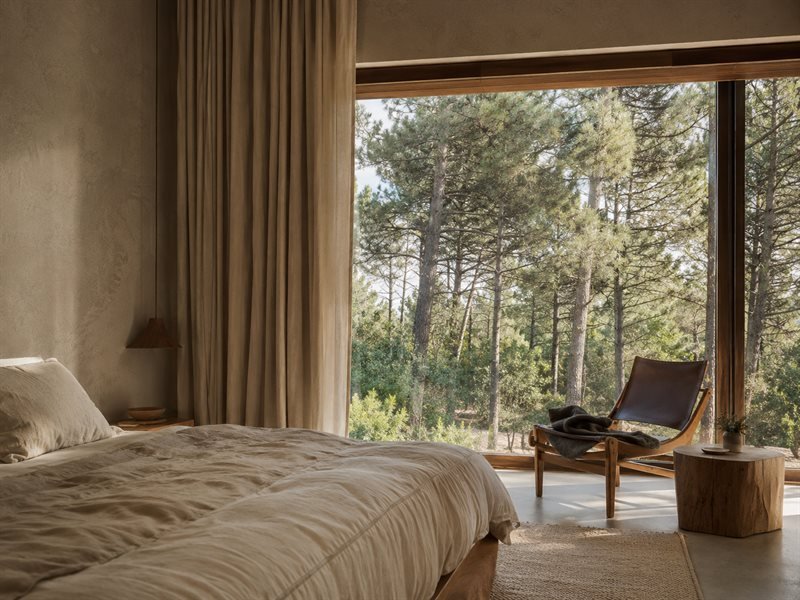 Espacio de permanencia: dormitorio sereno con vistas francas a los pinos